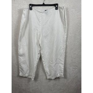 Eileen Fisher Women's XL Cropped Pants 100% Linen White Side‎ Zip Coastal Chic